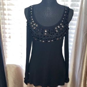NWOT...Studded long sleeve Shoulder Cut Top